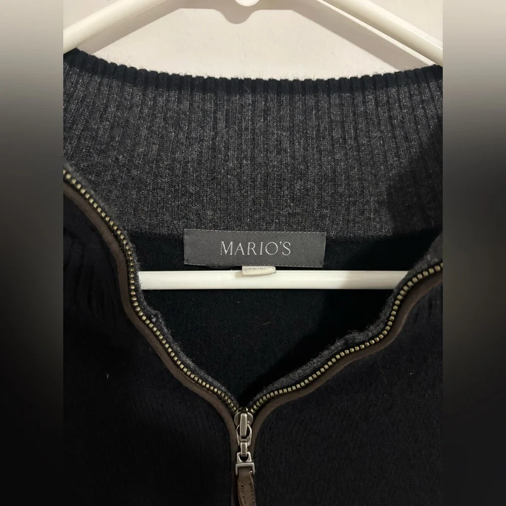 MARIO’S Men's Zip-Up Sweater in Black and Gray 100% Cashmere XXL